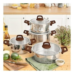 Karaca Silva 8 Parça Çelik Tencere Seti Ahşap