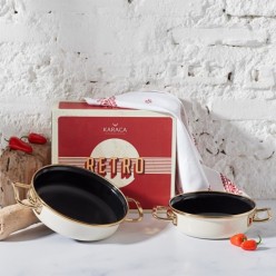 Karaca Retro Emaye 2li Krem Sahan Set