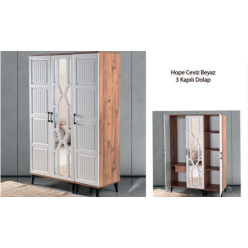 Hope Ceviz Beyaz Üç Kapılı Dolap
