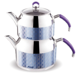 FMS Prestij Büyük Çaydanlık Mor Dekor Cam Kapak