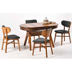 Kartal Ceviz Çizgili Oval Masa Takımı