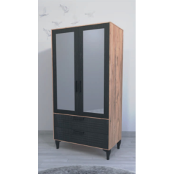 Armoni İki Kapılı Çift Aynalı Ceviz Antrasit Dolap