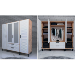 Armoni Dört Kapılı Ceviz Beyaz Dolap