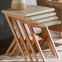 5081 Ahşap Krem Zigon Sehpa 3'Lü