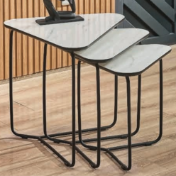 5114 Siyah Beyaz Zigon Sehpa 3'Lü