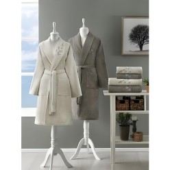 Özdilek Soft Leaf Aile Bornoz Takımı Bej-Yeşil