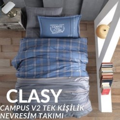 Clasy Tek Kişilik Ranforce Nevresim Takımı Campus V2 Mavi