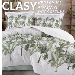 Clasy Ranforce %100 Pamuk Çift Kişilik Dört Mevsim Yatak Örtüsü Versay V1 Adaçayı