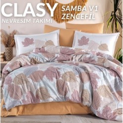 Clasy Çizgili Saten %100 Pamuk Nevresim Takımı Çift Kişilik Samba V1 Zencefil