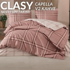 Clasy Ranforce %100 Pamuk Nevresim Takımı Çift Kişilik Capella V2 Kahve