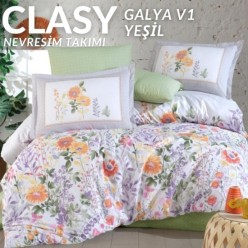 Clasy Ranforce Nevresim Takımı Çift Kişilik Galya V1 Yeşil