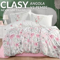 Clasy Ranforce %100 Pamuk Nevresim Takımı Çift Kişilik Angola V1 Pembe