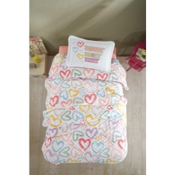 Clasy Ranforce %100 Pamuk Tek Kişilik Yatak Örtüsü Seti Selfie V1 Pudra