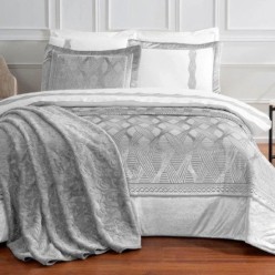 Özdilek Velours Kadife Çeyiz Seti 10 Parça Yatak Örtüsü Seti Gri