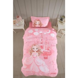 Clasy Ranforce %100 Pamuk Tek Kişilik Yatak Örtüsü Seti Sweet Princess V1 Pudra