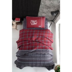 Clasy Ranforce %100 Pamuk Tek Kişilik Yatak Örtüsü Seti Campus V1 Bordo