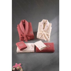 İyi Geceler İstanbul Lovely Aile Bornoz Seti Somon - Kiremit