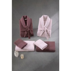 İstanbulEssence Aile Bornoz Seti Pudra - Mürdüm