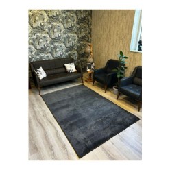 Merinos Rölyef Halı Kaymaz Tabanlı Yıkanabilir Aden Antrasit Salon Mutfak Koridor Yolluk Halı 80L
