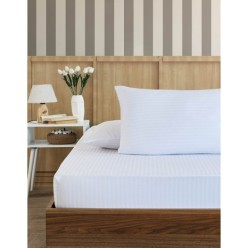 %100 Pamuk Saten Çizgili Fitted Çift Kişilik Lastikli Çarşaf