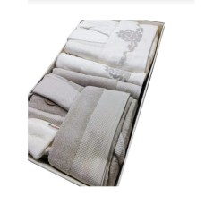 Özdilek Valioso 10 Parça Bornoz Seti Gri Krem Pembe Simli