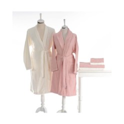 Özdilek Orkide Güpürlü Aile Bornoz Takımı - Krem Pudra