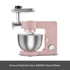 Karaca Multichef Ultra Kıyma Çekme/Sucuk-Sosis/İçli Köfte Aparatlı Hamur Yoğurma Makinesi Rosegold 2000W 7L
