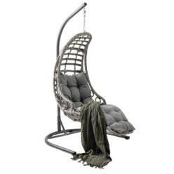 Capri Swing Bodrum Tekli Rattan Bahçe Salıncağı | Balkon Salıncağı Gri