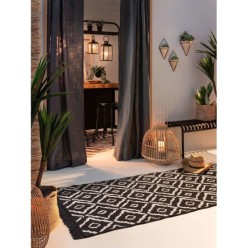 Cotton Halı KM 04 Black White Çift Taraflı Yıkanabilir Pamuklu Kilim
