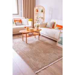 Cotton Halı Pita PT03 Beige Pelüş Dokulu İskandinav Salon Makine Halısı 100x200