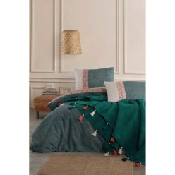 Elart Pamuk Nevresimli Battaniye Seti 5 Parça Charm Zümrüt Yeşili