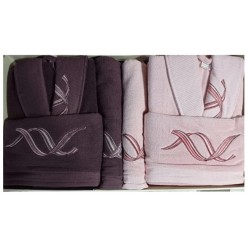 Özdilek Pink Wave Bordo-Pembe Aile Seti