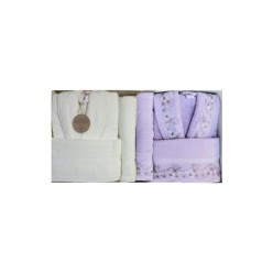 Özdilek Ofelya Güpürlü Aile Bornoz Seti Krem Lila