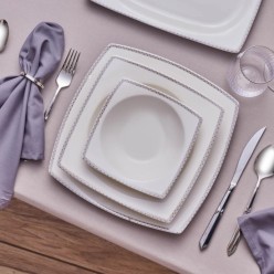Karaca Square Bone Mindy 53 Parça 12 Kişilik Yemek Takımı Platin
