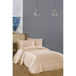 Elart Yatak Örtüsü Takımı Tek Kişilik Şönil Kumaş Elsa Cappuccino