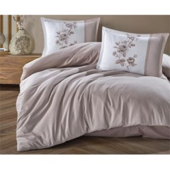 Clasy Butik Serisi Çizgili Ranforce Çift Kişilik Nevresim Takımı Suave V2 Kahve