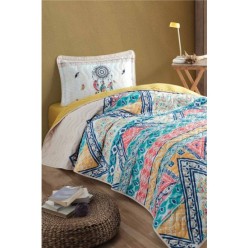Clasy Ranforce %100 Pamuk Tek Kişilik Yatak Örtüsü Seti Boho V1 Bej