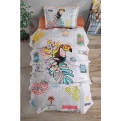 Clasy Ranforce %100 Pamuk Tek Kişilik Yatak Örtüsü Seti Paradise V1 Somon