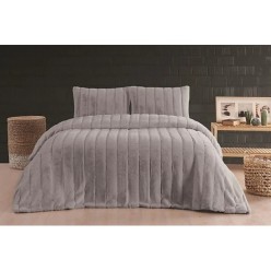 Merinos Luxe 3 Parça Çift Kişilik Yatak Örtüsü Seti Çizgili Silver