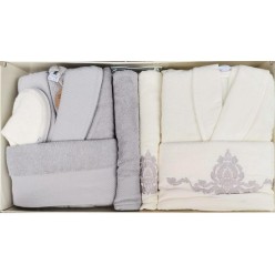 Özdilek Valioso Aile Bornoz Takımı Krem-Gri