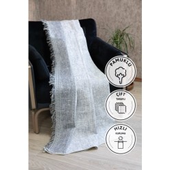 Liva Pamuklu Saçaklı Koltuk - Çekyat Örtüsü 170x220 - Gri