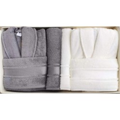 Özdilek Colourist Aile Bornoz Takımı Gümüş-Krem