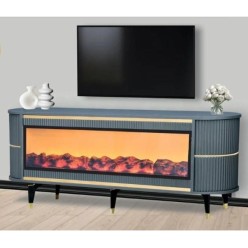 İkrasan Delüx Şömineli Tv Sehpası Antrasit Gold