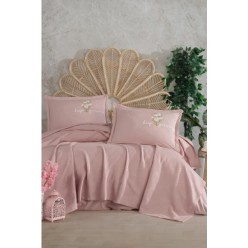 Clasy Butik Çift Kişilik Nakış Detaylı Pike Takımı Etta V4 Pudra