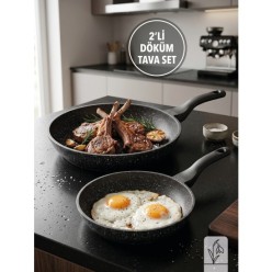 FMS Döküm Tava X 2’li Set | 20 cm + 28 cm | Yanmaz Yapışmaz Döküm Tava