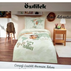 Özdilek Ranforce Scout Adventure Yeşil Lastikli Çarşaflı Tek Kişilik Çocuk Nevresim Takımı