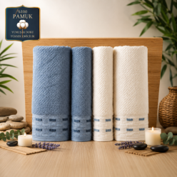 Özdilek Sculpted Koyu Mavi - Krem Best Hamam Takımı