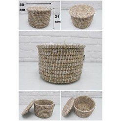 Panalı PNL-SCP-22 Beyaz Kapaklı Yuvarlak Hasır Sepet