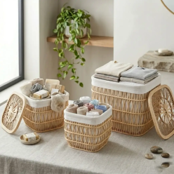PANALI PNL-BC1005 Bambu Kare 3'lü Çamaşır Sepeti