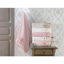 Pupilla Pamuk Kadife Güpürlü 6'lı Paket El-Yüz Havlusu 50x90 cm Romantic